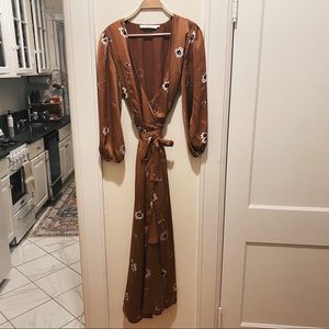 Maxi Satin Floral Wrap Dress
